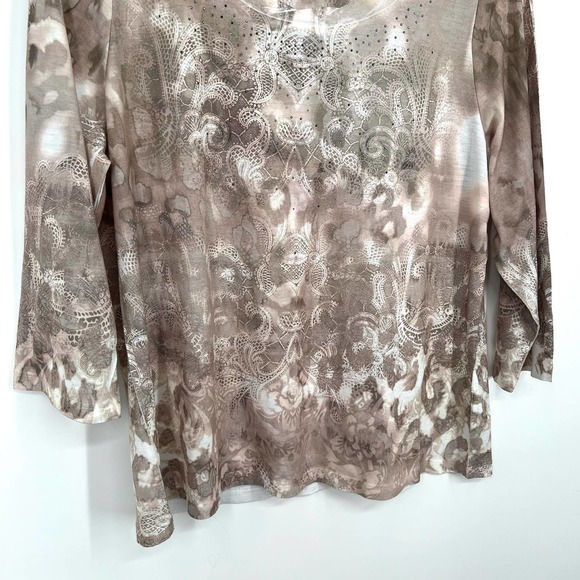 Chicos Size 2 LARGE Embellished Blouse Shirt Top 3/4 Sleeve Business Floral - Picture 5 of 7